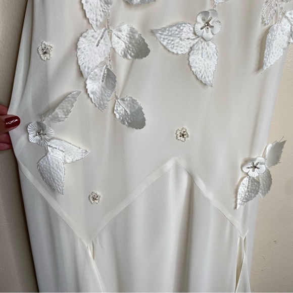 SOLD-VINTAGE XSCAPE BEADED FLORAL APPLIQUÉ FAIRY DRESS WITH SHARKBITE HEM - Picture 8 of 16